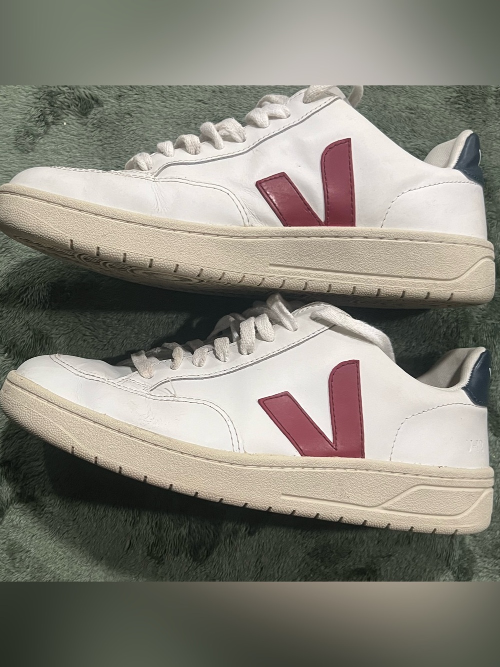 Veja White Leather Sneakers with Red Accent